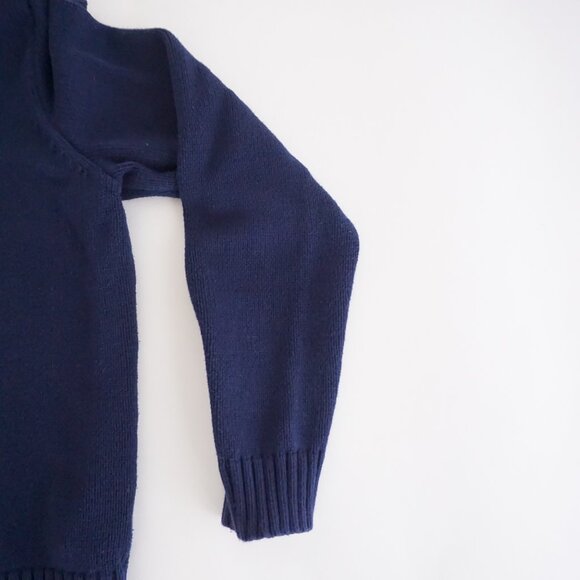 Vintage Ralph Lauren Navy Zip Cotton Sweater Preppy Collegiate Crest Knit L - Picture 4 of 8